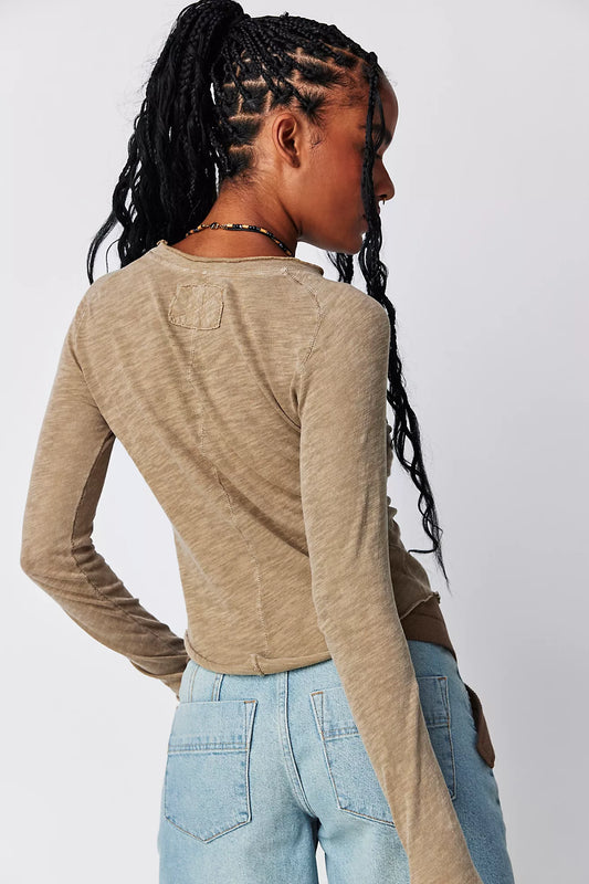 BOUTIQUE FREE PEOPLE WE THE FREE BE MY BABY LONG-SLEEVE TEE BACK TROPICAL NUT 