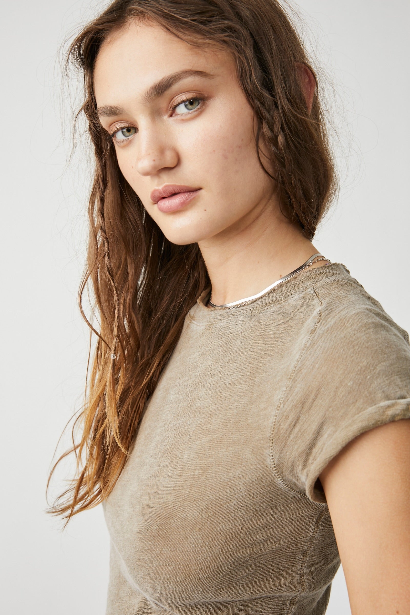BOUTIQUE FREE PEOPLE WE THE FREE BE MY BABY TEE TROPICAL NUT FRONT