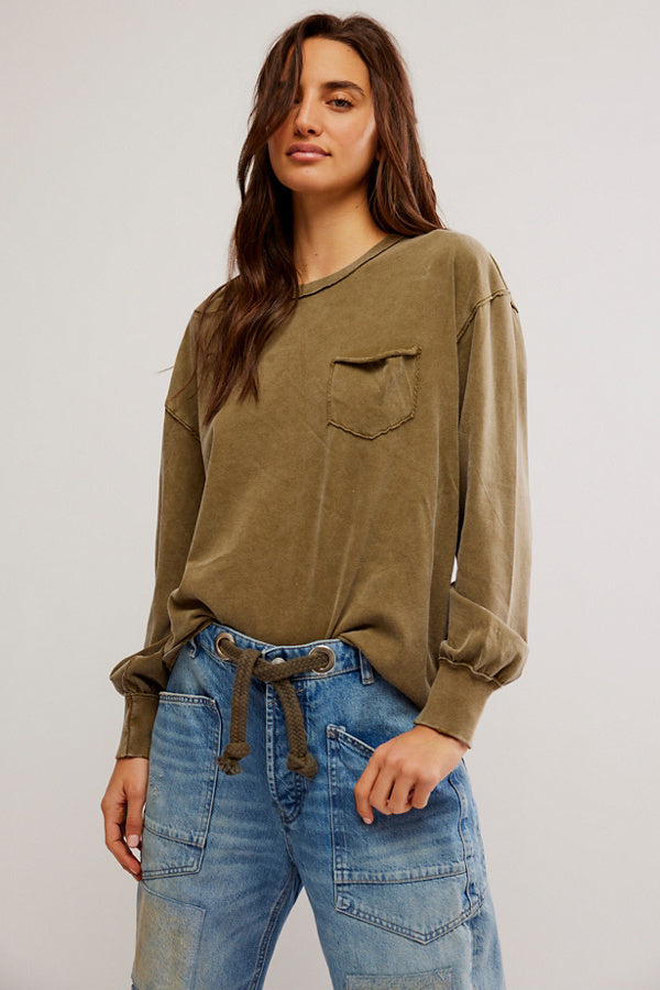 BOUTIQUE FREE PEOPLE WE THE FREE FADE INTO YOU TEE FRONT MILITARY OLIVE 