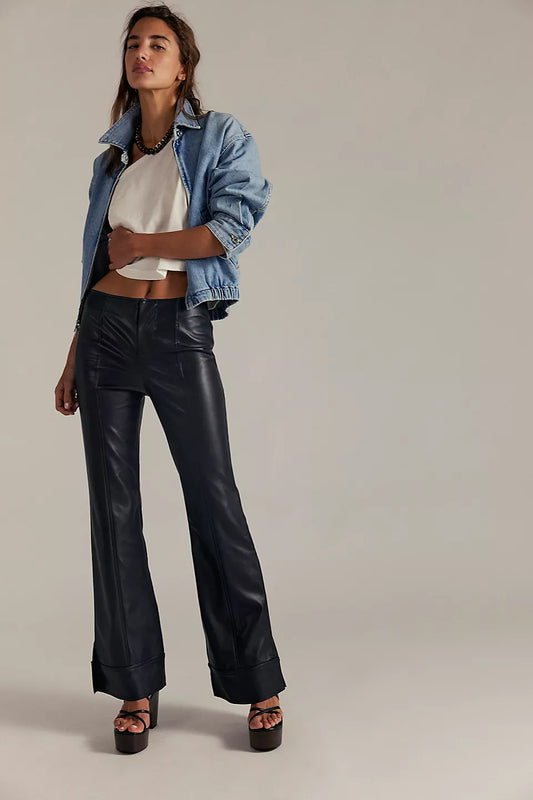 BOUTIQUE FREE PEOPLE WE THE FREE GLOW UP VEGAN PANTS BLACK FRONT