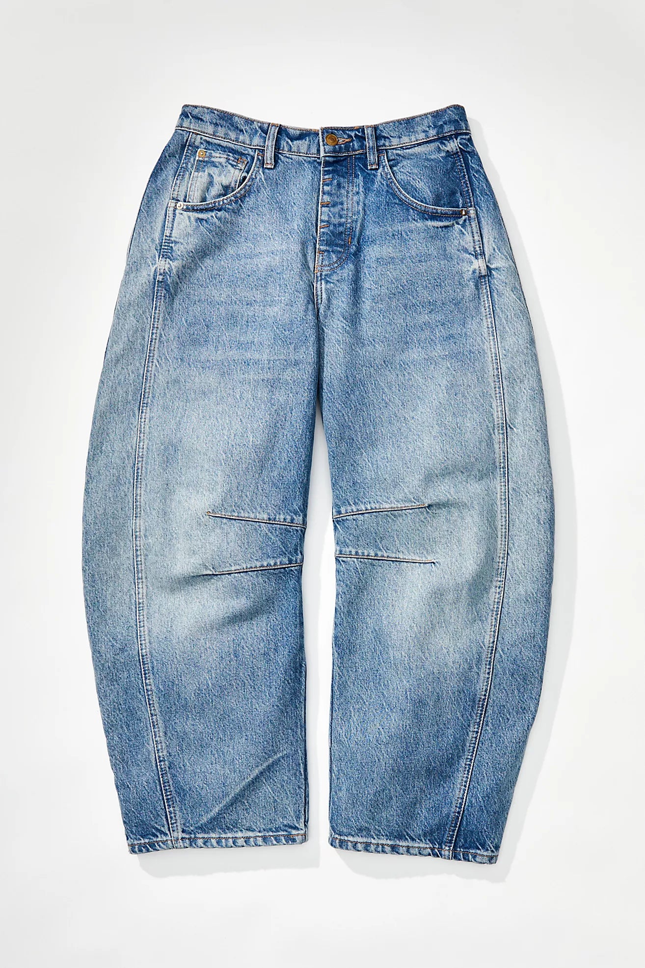 BOUTIQUE FREE PEOPLE WE THE FREE GOOD LUCK MID RISE BARREL JEANS ULTRA LIGHT FRONT 2