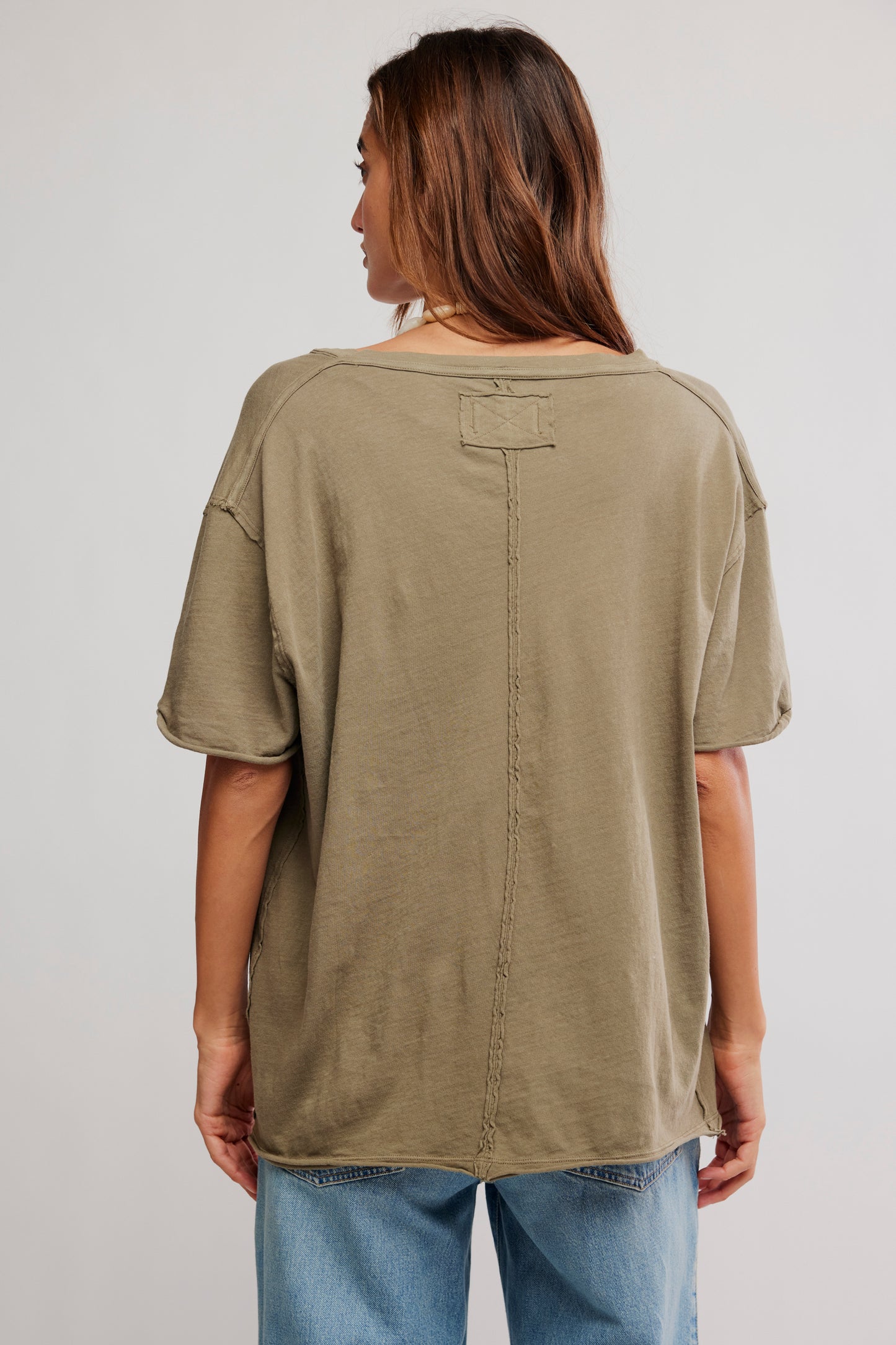 BOUTIQUE FREE PEOPLE WE THE FREE NINA V NECK TEE OLIVE STONE BACK