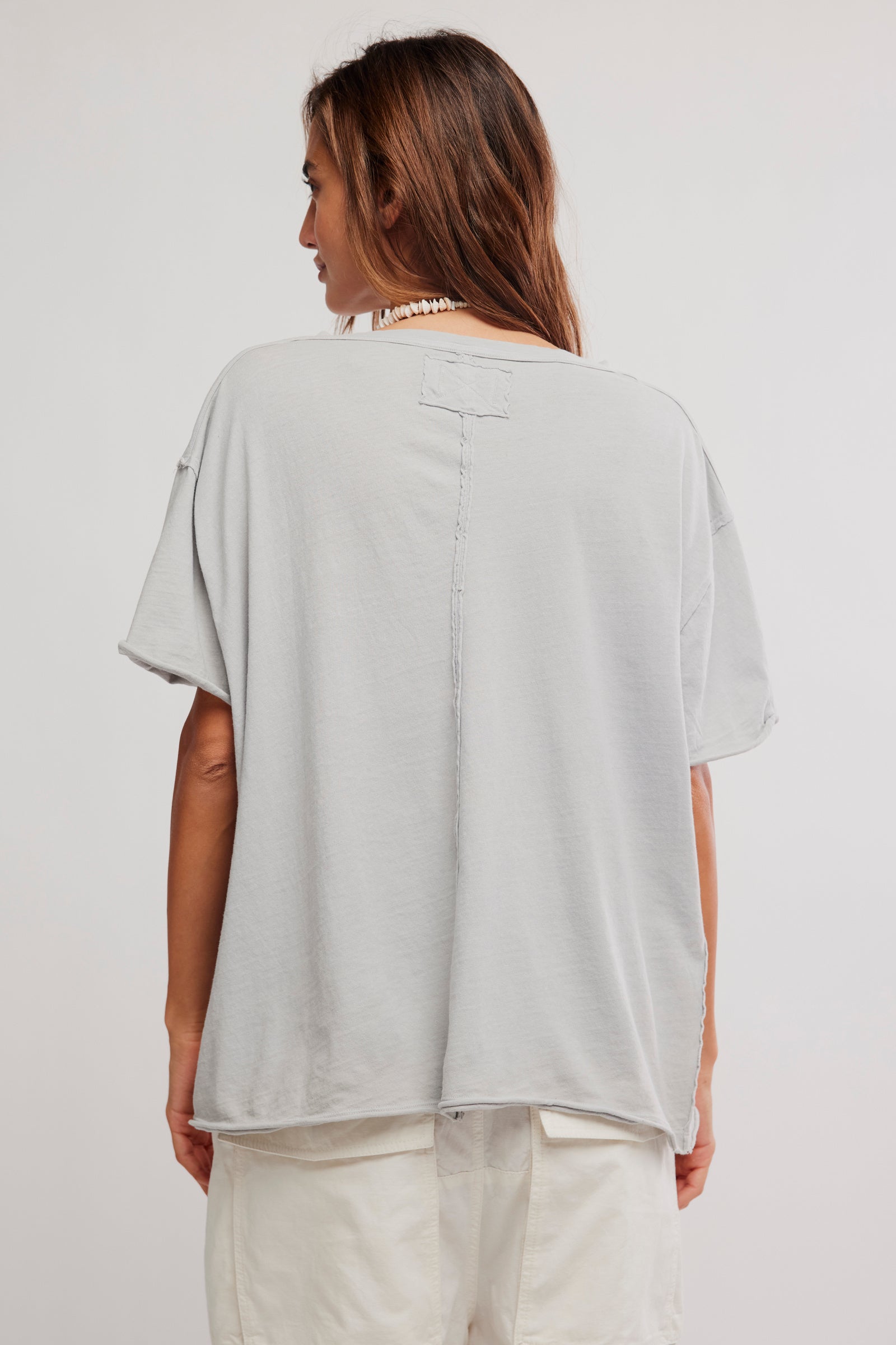 BOUTIQUE FREE PEOPLE WE THE FREE NINA V NECK TEE PEARL BLUE BACK