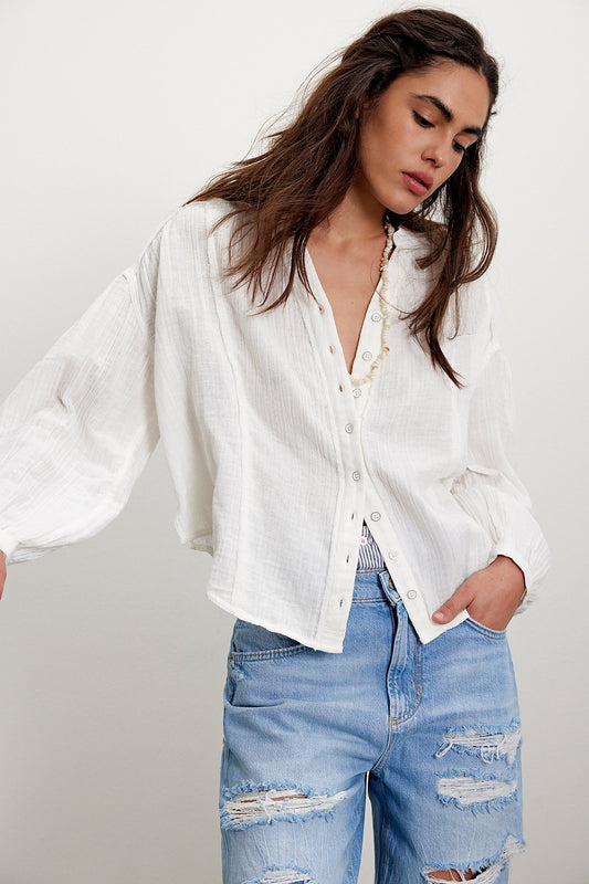 BOUTIQUE FREE PEOPLE WE THE FREE VALLEY DOUBLE CLOTH SHIRT CLEAN IVORY FRONT 4