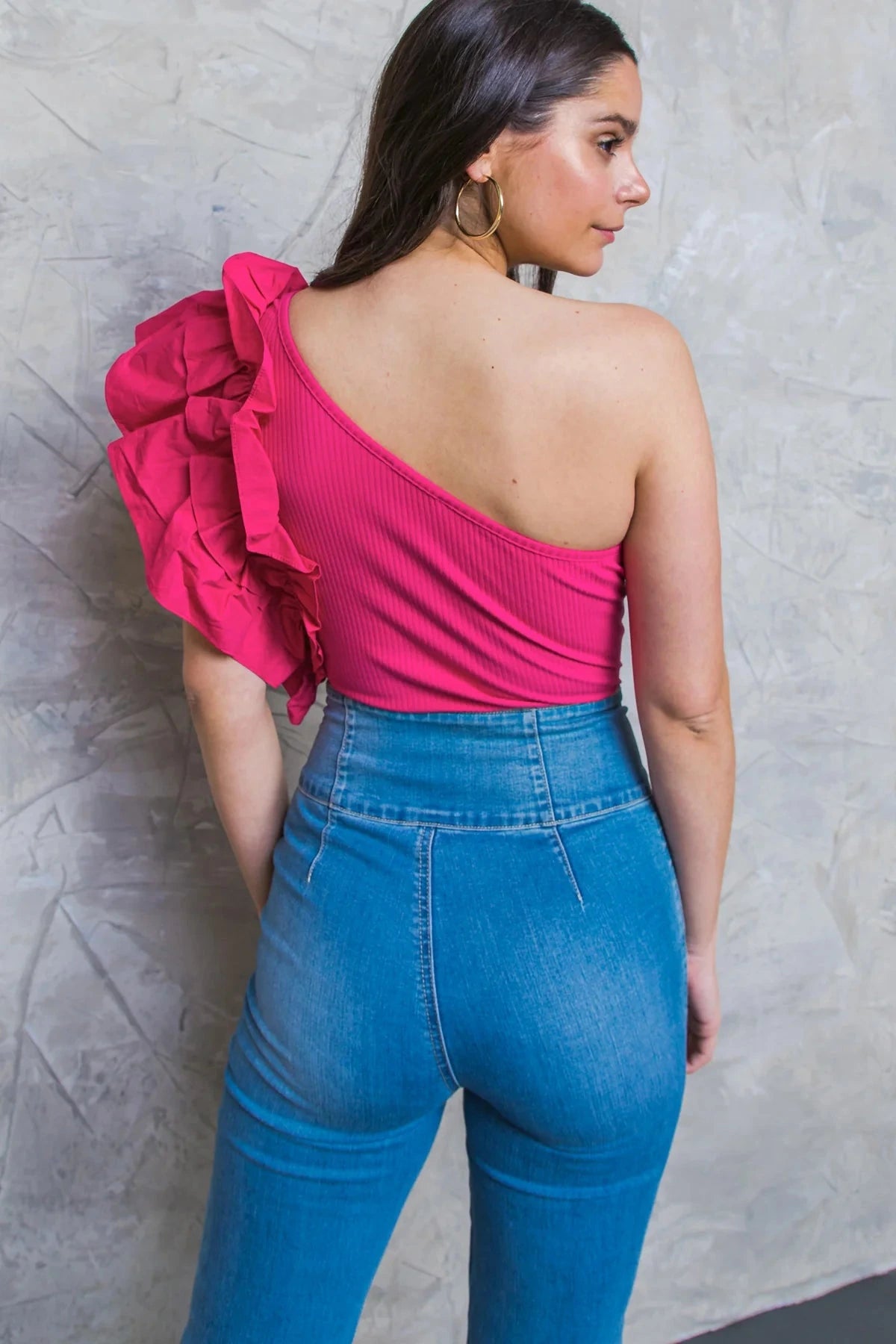 Flying Tomato Sunny Day Wonder Knit Bodysuit in Fuchsia, back.