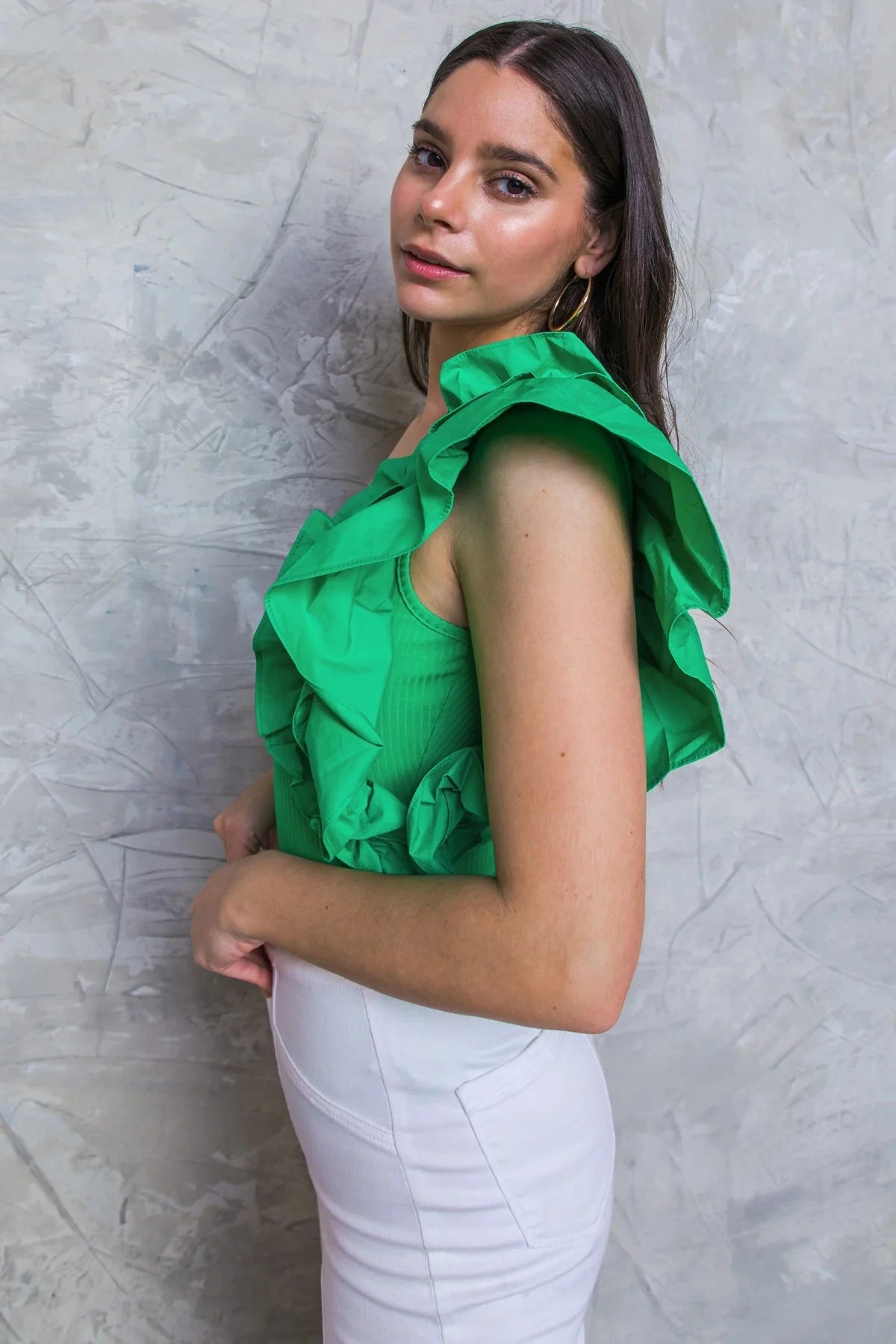 Flying Tomato Sunny Day Wonder Knit Bodysuit in Green, side.