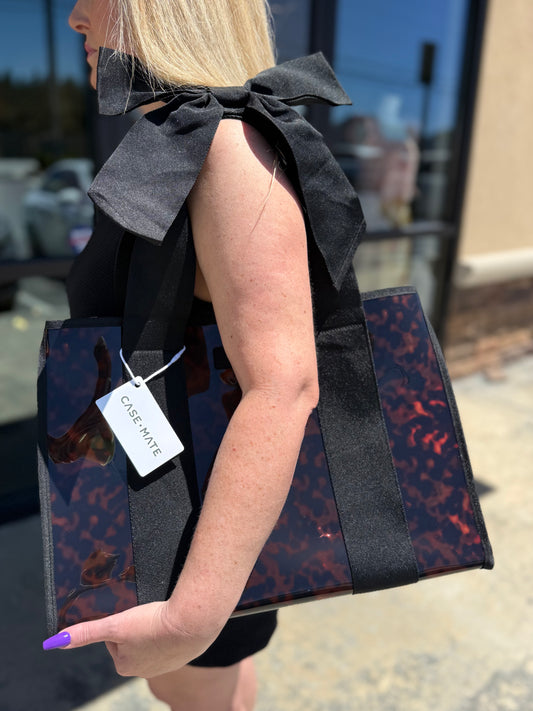 tortoise shell bow clear tote bag 