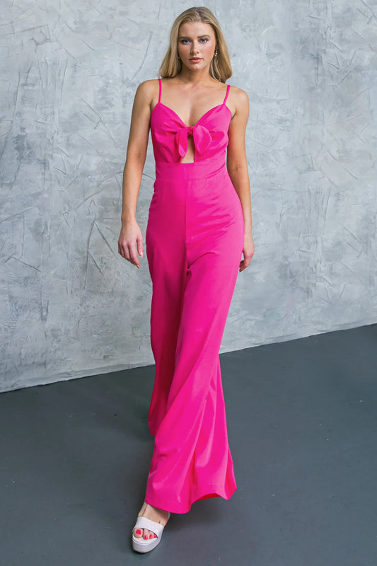 BOUTIQUE GOOD TO GROW WOVEN JUMPSUIT PINK FRONT