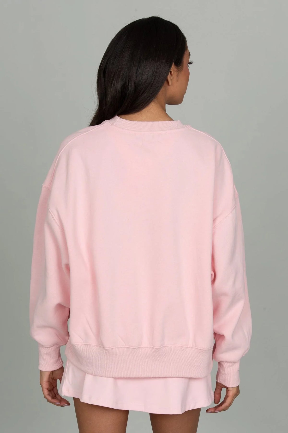 Back view of the GOLD HINGE GH Wide Arm Sweatshirt in Almond Blossom