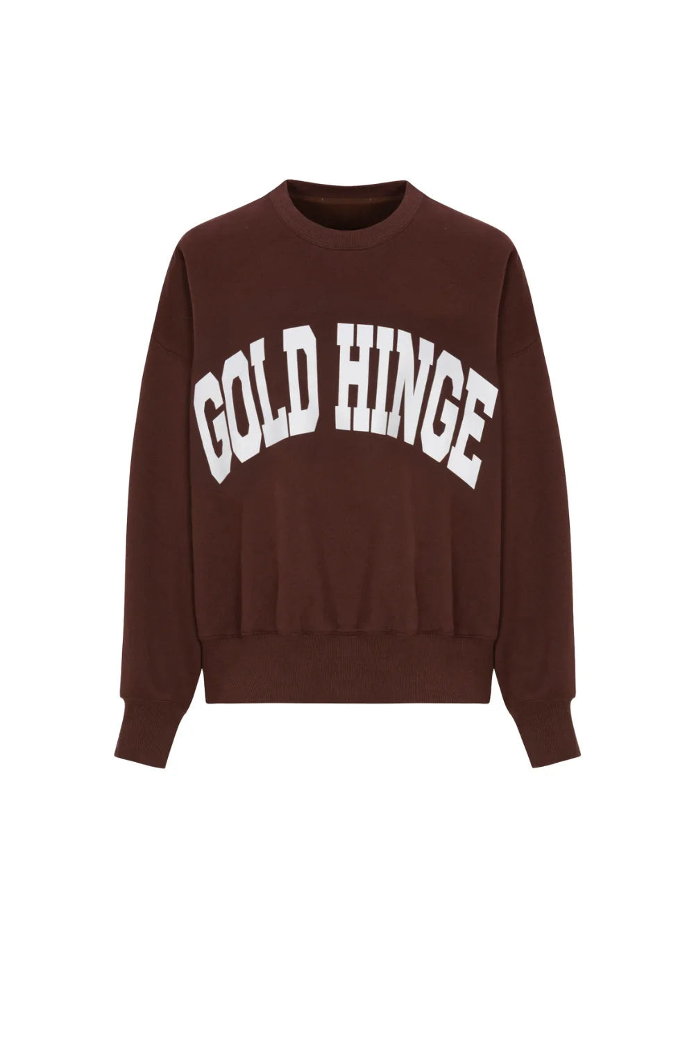 Front view of the GOLD HINGE GH Wide Arm Sweatshirt in Dark Brown