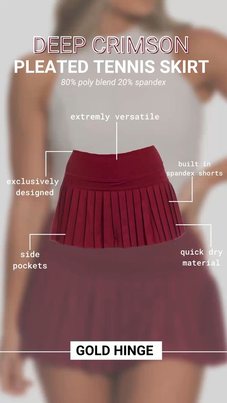 GOLD HINGE Pleated Tennis Skirt in Crimson, high-waisted pleated skort