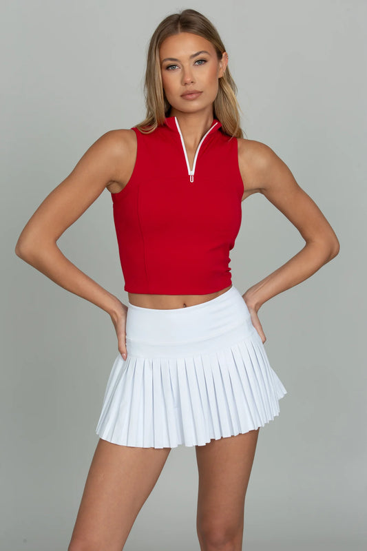 Styled look featuring the GOLD HINGE Pleated Tennis Skirt in Off-White
