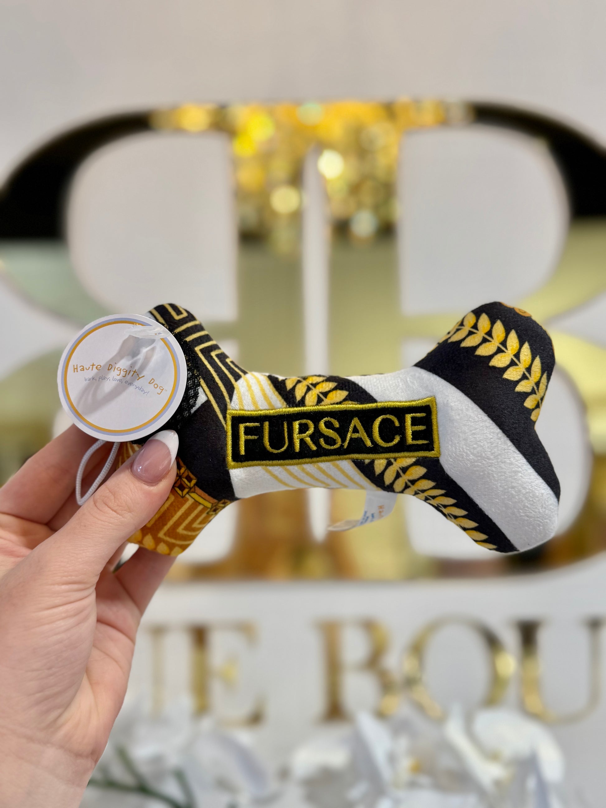 BOUTIQUE HAUTE DIGGITY DOG FURSACE BONE IN HAND