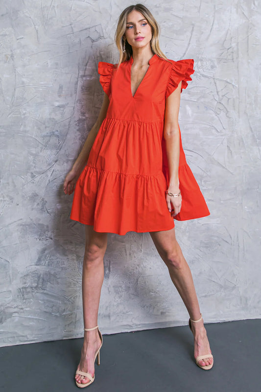 BOUTIQUE INTO THE NIGHT POPLIN MINI DRESS ORANGE FRONT