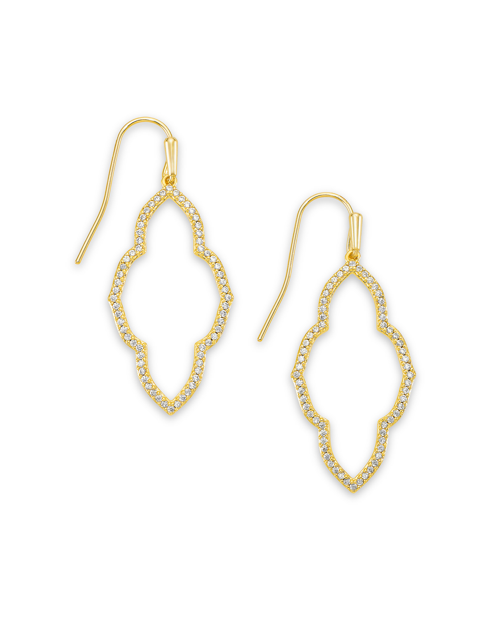 BOUTIQUE KENDRA SCOTT ABBIE GOLD OPEN FRAME EARRINGS IN WHITE CRYSTAL