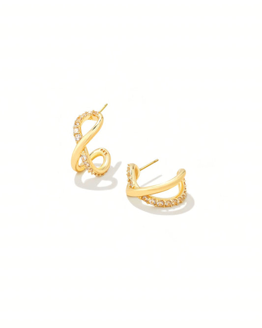 BOUTIQUE KENDRA SCOTT ANNIE GOLD INFINITY HUGGIE EARRINGS IN WHITE CRYSTAL