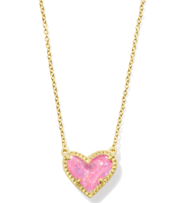 BOUTIQUE KENDRA SCOTT ARI GOLD HEART SHORT PENDANT NECKLACE PINK IRIDESCENT GLITTER