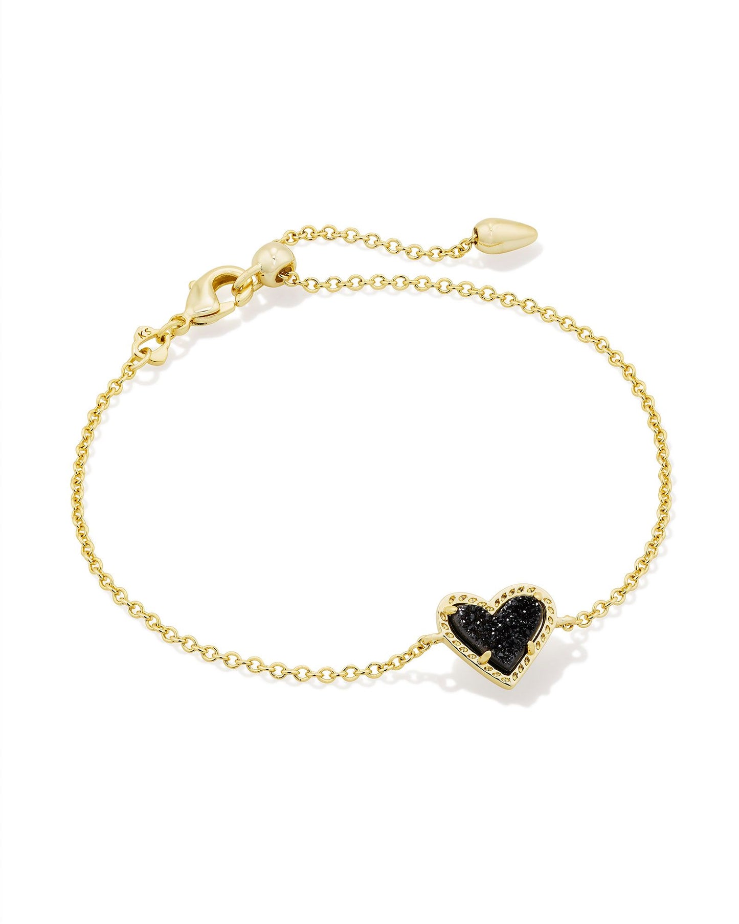 BOUTIQUE KENDRA SCOTT ARI HEART GOLD DELICATE CHAIN BRACELET BLACK DRUSY