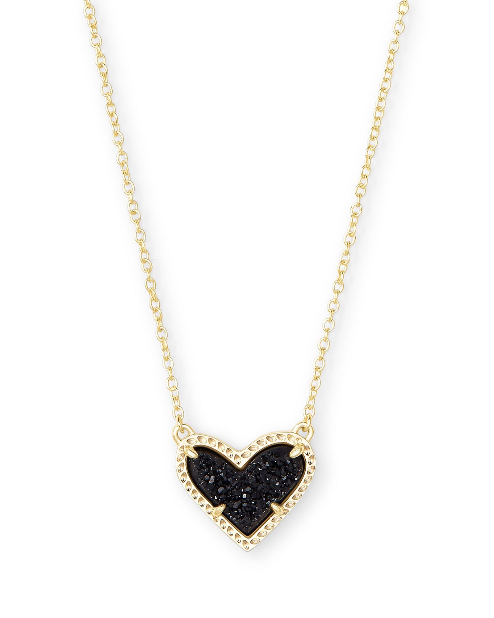BOUTIQUE KENDRA SCOTT ARI HEART GOLD SHORT PENDANT NECKLACE BLACK DRUSY 2