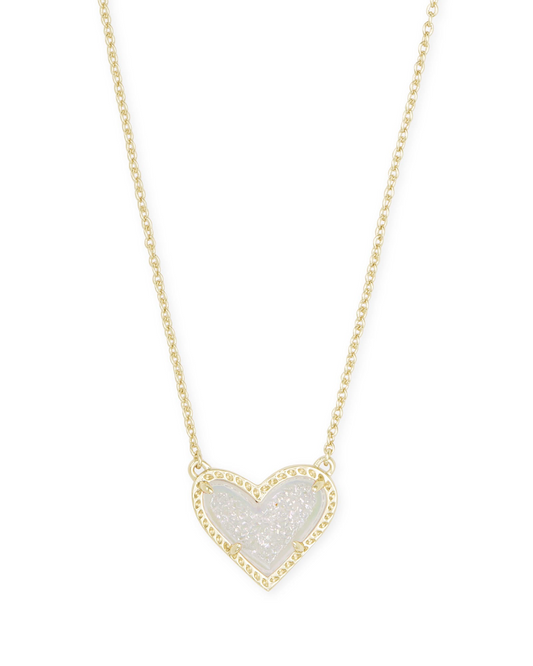 BOUTIQUE KENDRA SCOTT ARI HEART SHORT PENDANT GOLD NECKLACE IRIDESCENT DRUSY