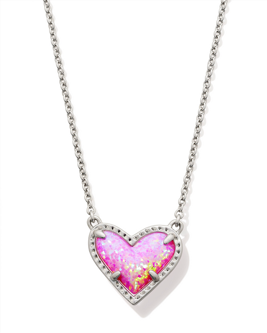 BOUTIQUE KENDRA SCOTT ARI SILVER HEART SHORT PENDANT NECKLACE BUBBLEGUM PINK KYOCERA OPAL