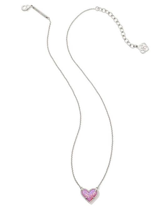 BOUTIQUE KENDRA SCOTT ARI SILVER HEART SHORT PENDANT NECKLACE BUBBLEGUM PINK KYOCERA OPAL 2