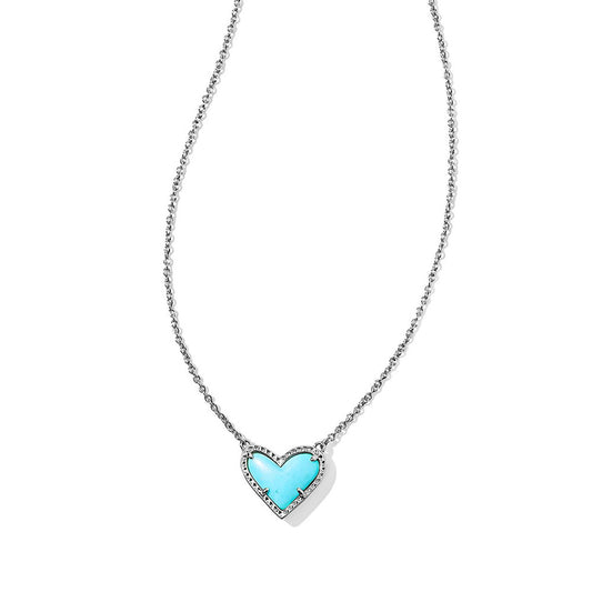 BOUTIQUE KENDRA SCOTT ARI SILVER HEART SHORT PENDANT NECKLACE TURQUOISE MAGNESITE