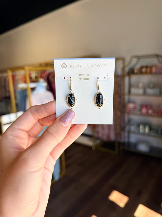 KENDRA SCOTT BAROQUE GOLD LEE DROP EARRINGS IN BLACK AGATE STONE 