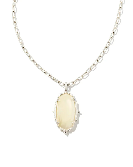 BOUTIQUE KENDRA SCOTT BAROQUE VINTAGE SILVER ELLA LONG PENDANT NECKLACE IN IVORY MOTHER OF PEARL