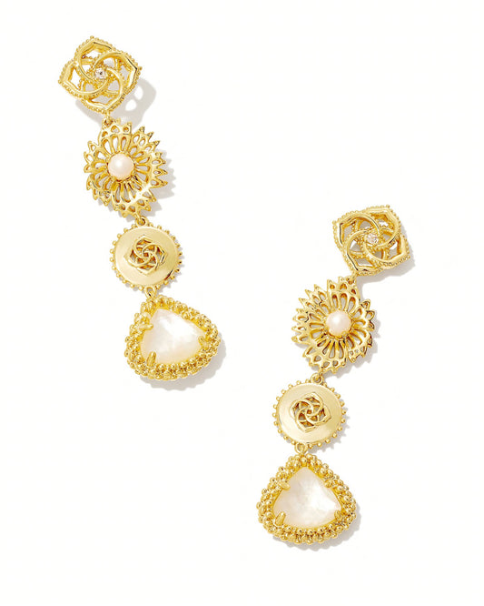 BOUTIQUE KENDRA SCOTT BRIELLE GOLD LINEAR DROP EARRINGS IN IVORY MOTHER OF PEARL
