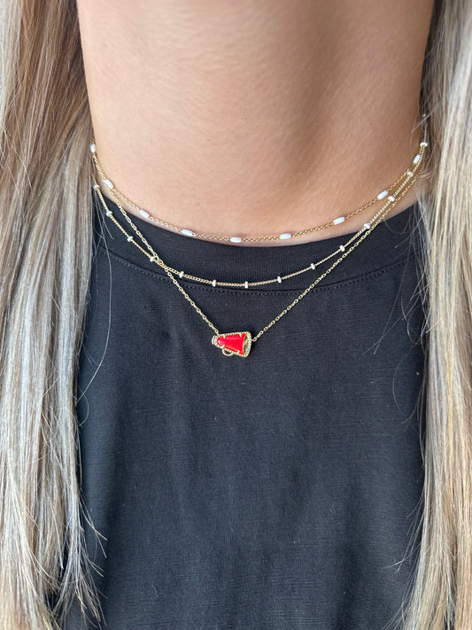 BOUTIQUE KENDRA SCOTT CHEER GOLD PENDANT NECKLACE RED ILLUSION ON MODEL