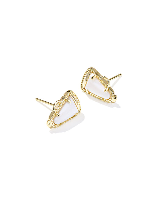 BOUTIQUE KENDRA SCOTT CHEER STUD GOLD EARRINGS IN WHITE MOTHER OF PEARL