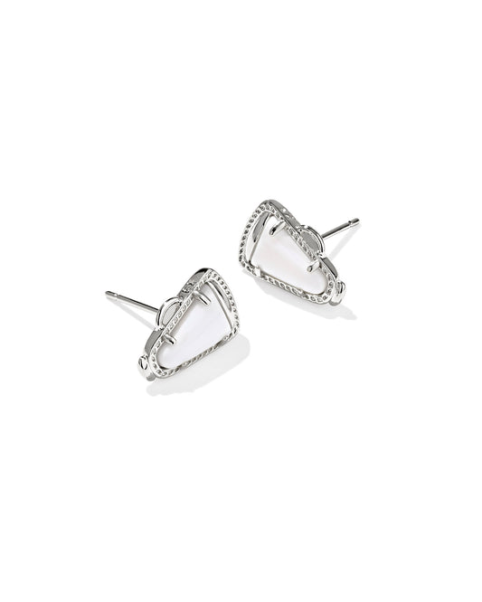 BOUTIQUE KENDRA SCOTT CHEER STUD SILVER EARRINGS IN WHITE MOTHER OF PEARL