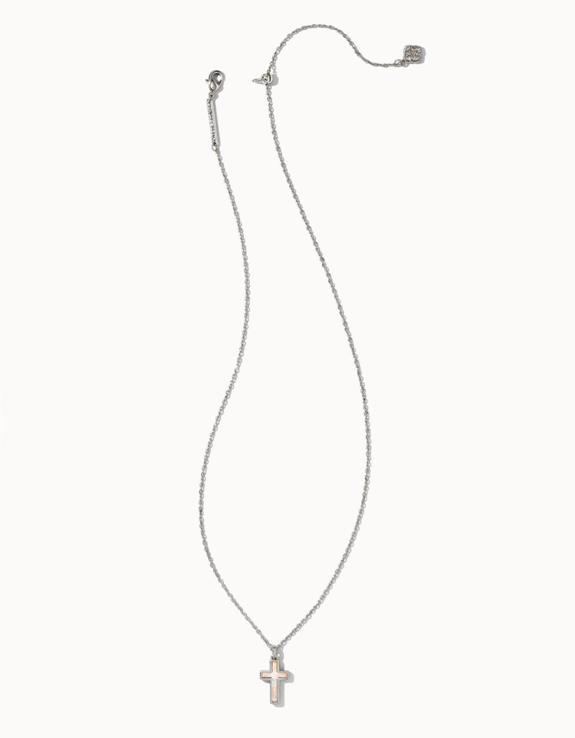 BOUTIQUE KENDRA SCOTT CROSS SILVER PENDANT NECKLACE IN WHITE KYOCERA OPAL