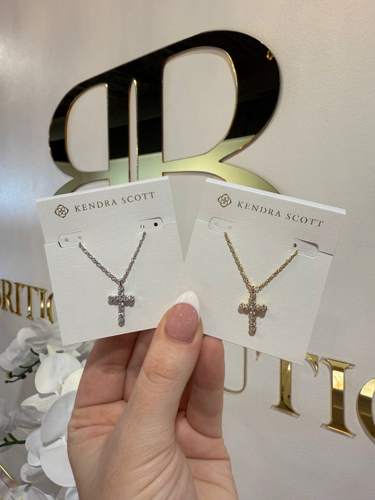 BOUTIQUE KENDRA SCOTT CRYSTAL CROSS PENDANT NECKLACE WHITE CRYSTAL 