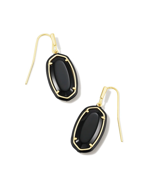 BOUTIQUE KENDRA SCOTT DANI GOLD ENAMEL FRAMED DROP EARRINGS BLACK AGATE
