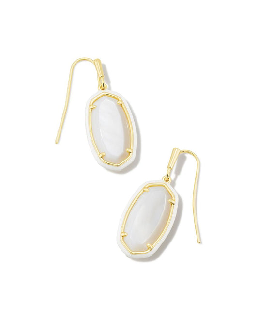 BOUTIQUE KENDRA SCOTT DANI GOLD ENAMEL FRAMED DROP EARRINGS WHITE MOTHER OF PEARL