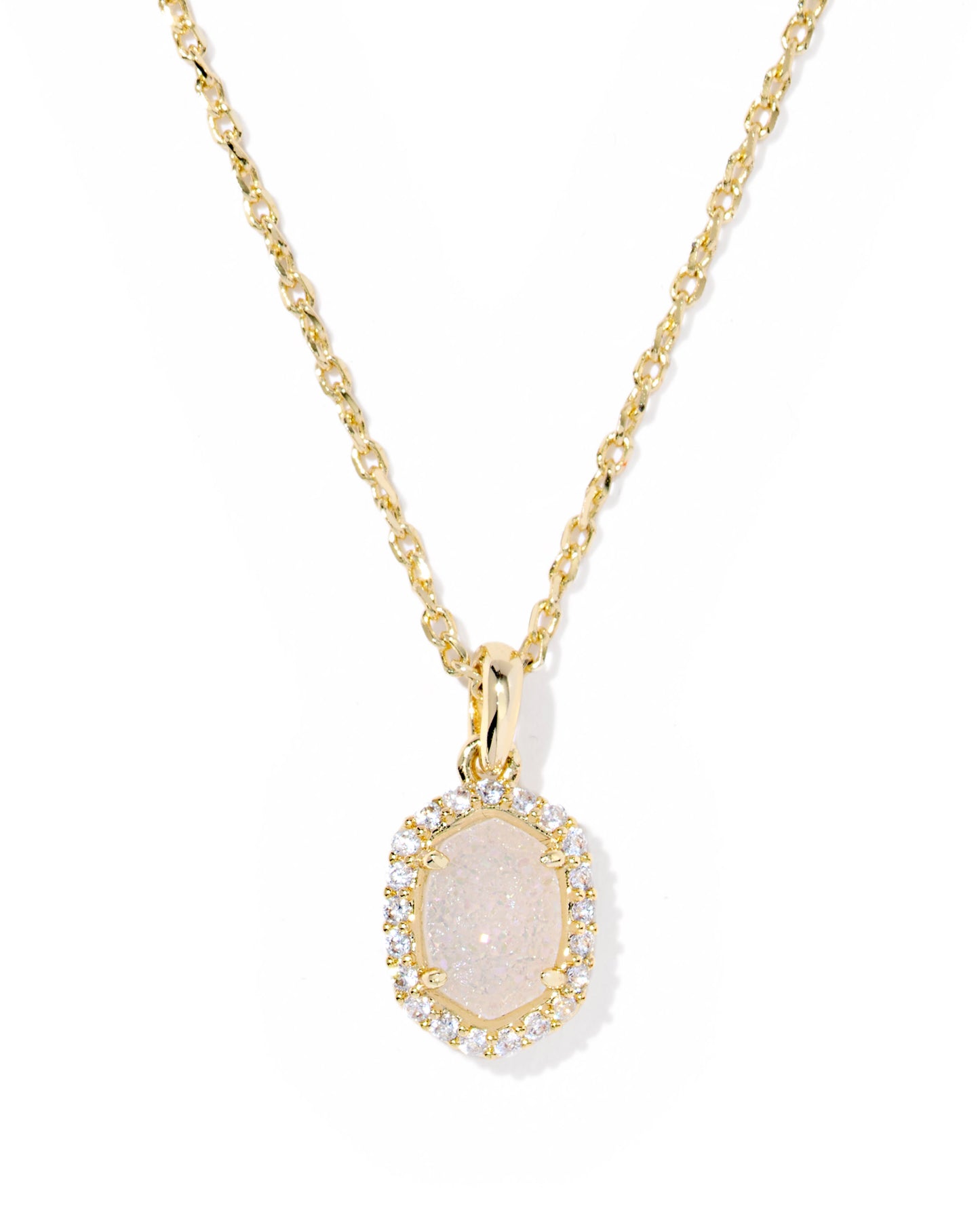 BOUTIQUE KENDRA SCOTT DAPHNE GOLD CRYSTAL FRAME SHORT PENDANT NECKLACE IN IRIDESCENT DRUSY