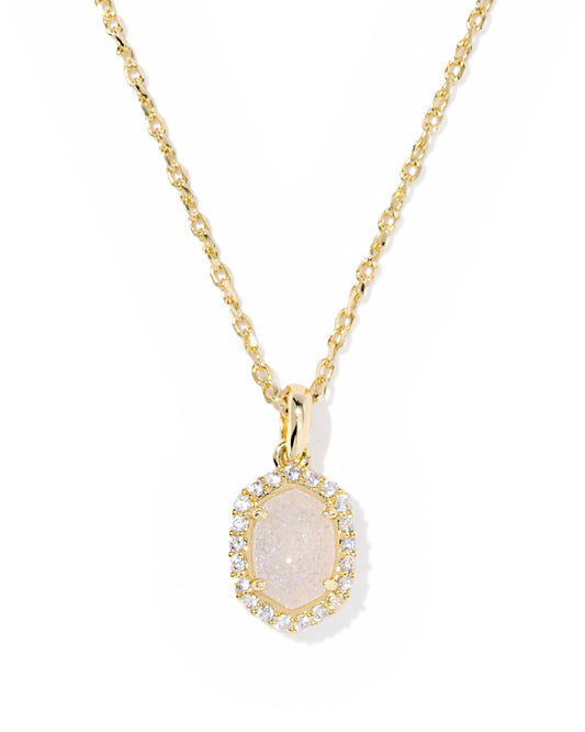 BOUTIQUE KENDRA SCOTT DAPHNE GOLD CRYSTAL FRAME SHORT PENDANT NECKLACE IN IRIDESCENT DRUSY