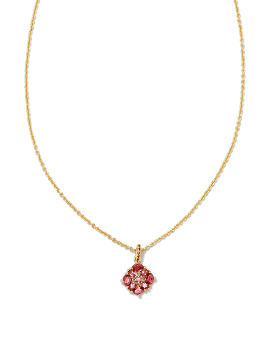 BOUTIQUE KENDRA SCOTT DIRA GOLD CRYSTAL SHORT PENDANT NECKLACE PINK CRYSTAL MIX