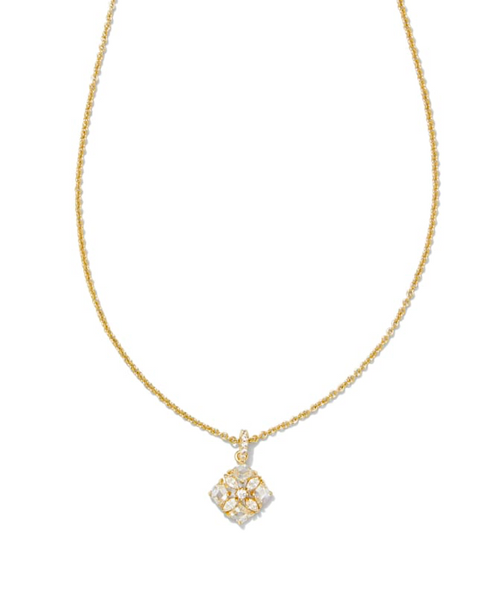 BOUTIQUEE KENDRA SCOTT DIRA GOLD CRYSTAL SHORT PENDANT NECKLACE WHITE CRYSTAL