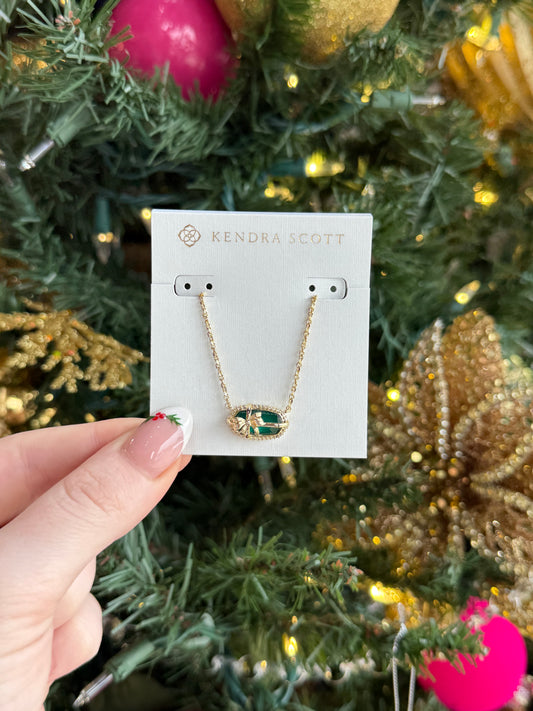 BOUTIQUE KENDRA SCOTT ELISA BOW GOLD SHORT PENDANT NECKLACE PINE ILLUSION IN HAND