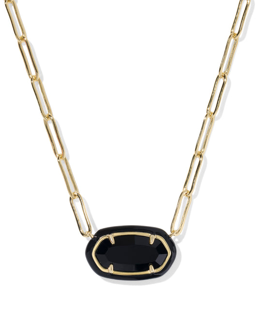 BOUTIQUE KENDRA SCOTT ELISA ENAMEL FRAME GOLD PAPERCLIP NECKLACE BLACK AGATE