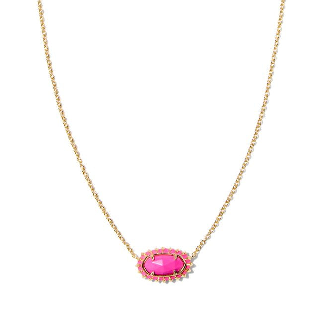 BOUTIQUE KENDRA SCOTT ELISA GOLD COLOR BURST FRAME SHORT PENDANT NECKLACE NEON PINK MAGNESITE