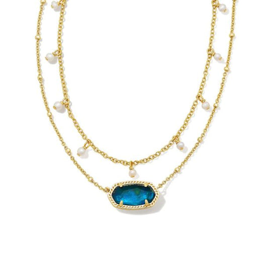 BOUTIQUE KENDRA SCOTT ELISA GOLD PEARL MULTI STRAND NECKLACE TEAL ABALONE