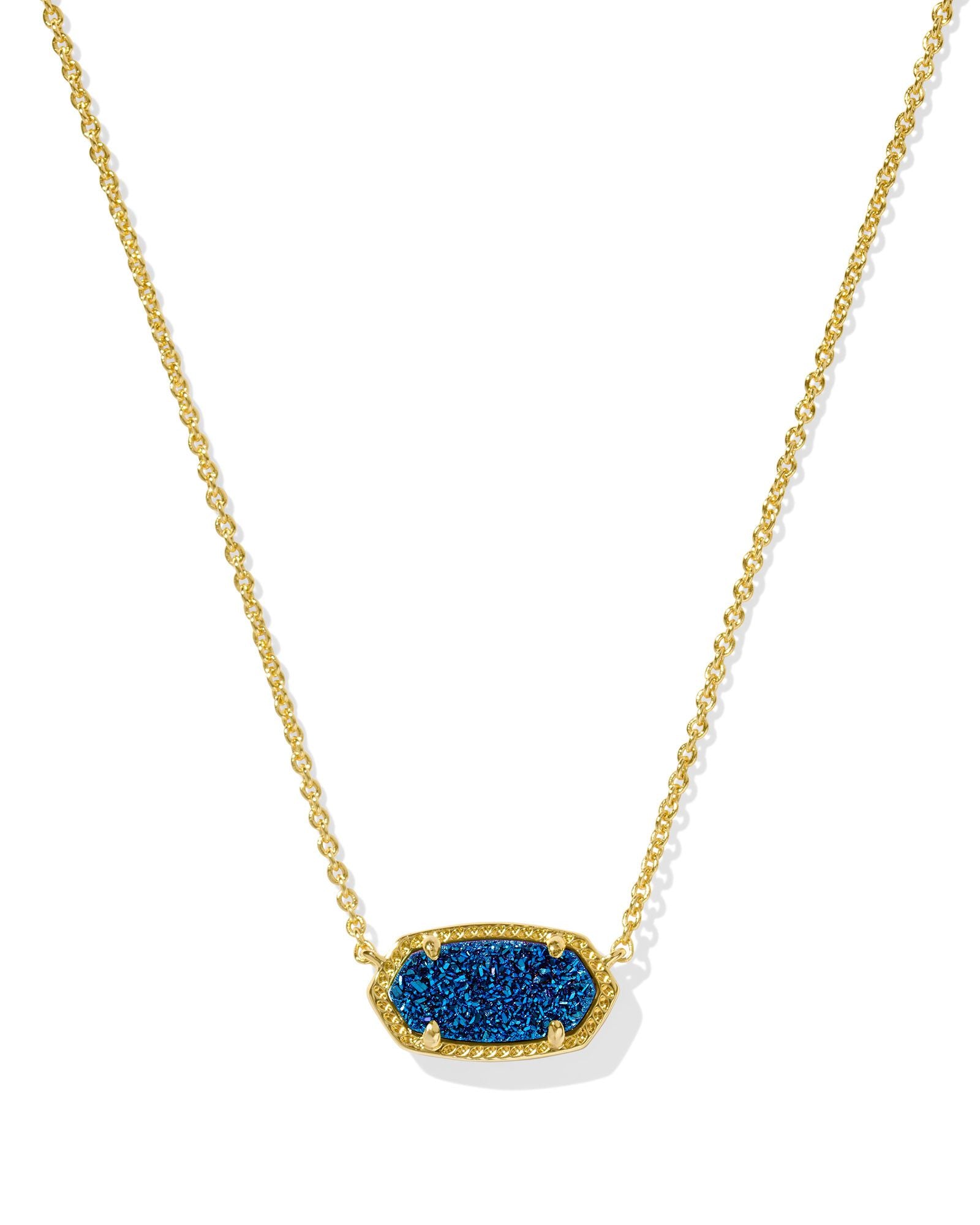 BOUTIQUE KENDRA SCOTT ELISA GOLD SHORT PENDANT NECKLACE BLUE DRUSY