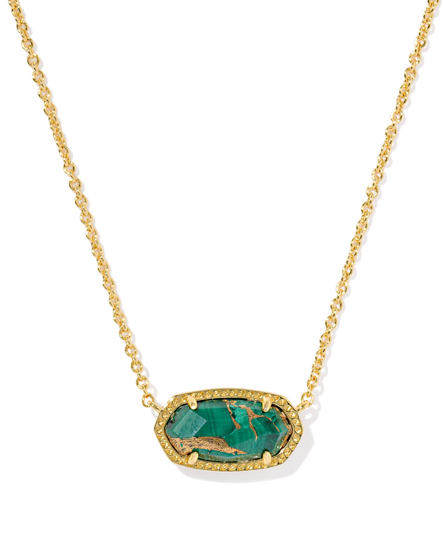 BOUTIQUE KENDRA SCOTT ELISA GOLD SHORT PENDANT NECKLACE BRONZED VEINED MALACHITE
