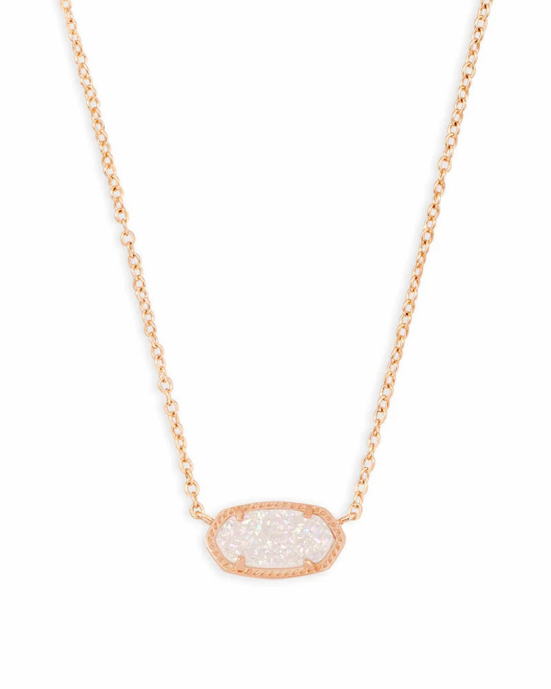 BOUTIQUE KENDRA SCOTT ELISA ROSE GOLD PENDANT NECKLACE IRIDESCENT DRUSY