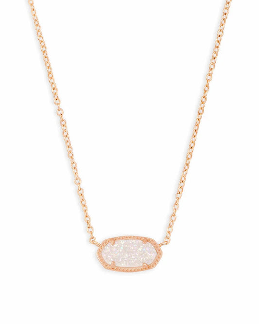 BOUTIQUE KENDRA SCOTT ELISA ROSE GOLD PENDANT NECKLACE IRIDESCENT DRUSY