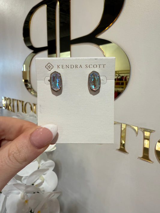 BOUTIQUE KENDRA SCOTT ELLIE SILVER STUD EARRINGS DICHROIC GLASS IN HAND